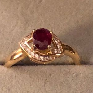 14K Gold Thai Ruby and Cubic Zirconium Ring